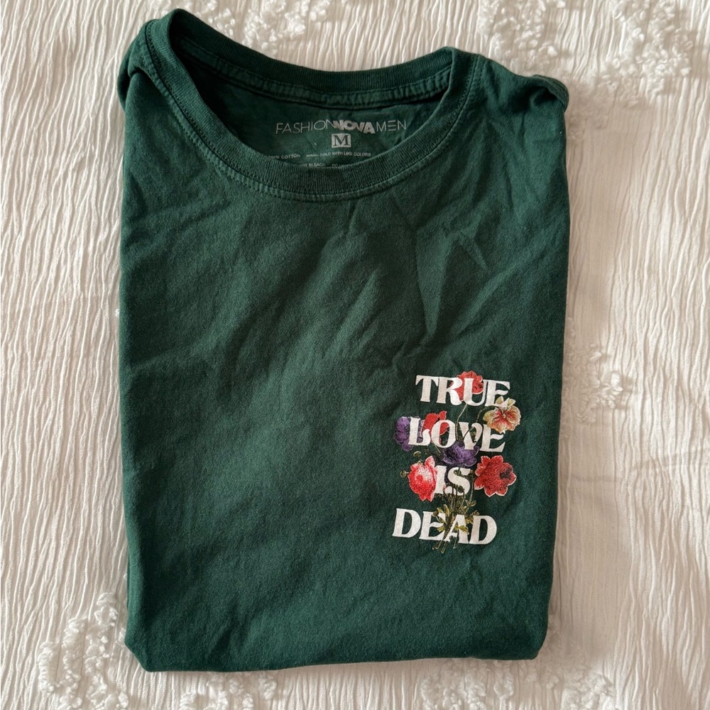 Fashion Nova Dark Green Tee with Floral Design